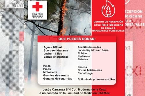 Instala Cruz Roja Mexicana en Toluca Centro de Recepción en apoyo de brigadas forestales